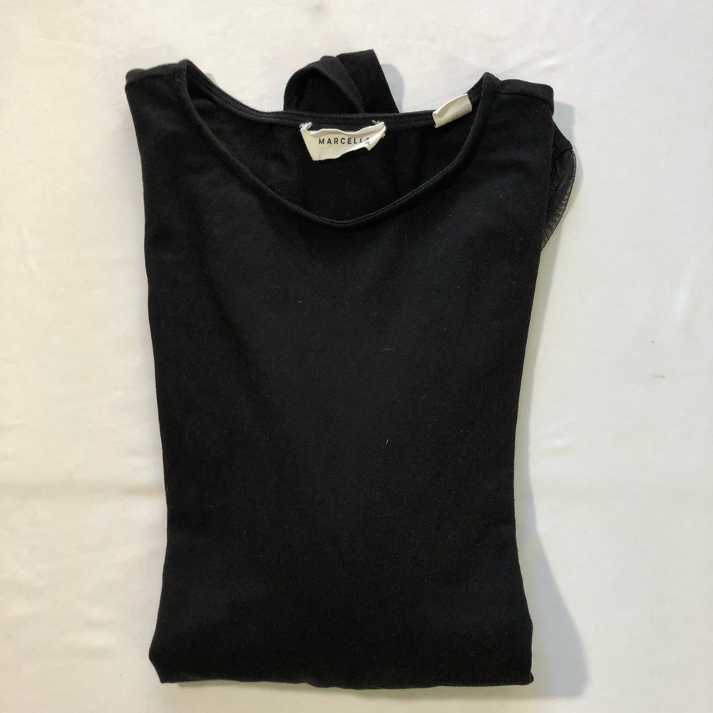 Marcella Bellerose Mixed Media Mesh Sleeve Black Bodysuit womens XL - Picture 13 of 13